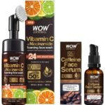 WOW Skin Science Caffeine Face Serum - Quick Absorbing - OIL FREE - Anti-Aging & WOW Skin Science Brightening Vitamin C Foaming Face Wash Combo - Fast UK Delivery