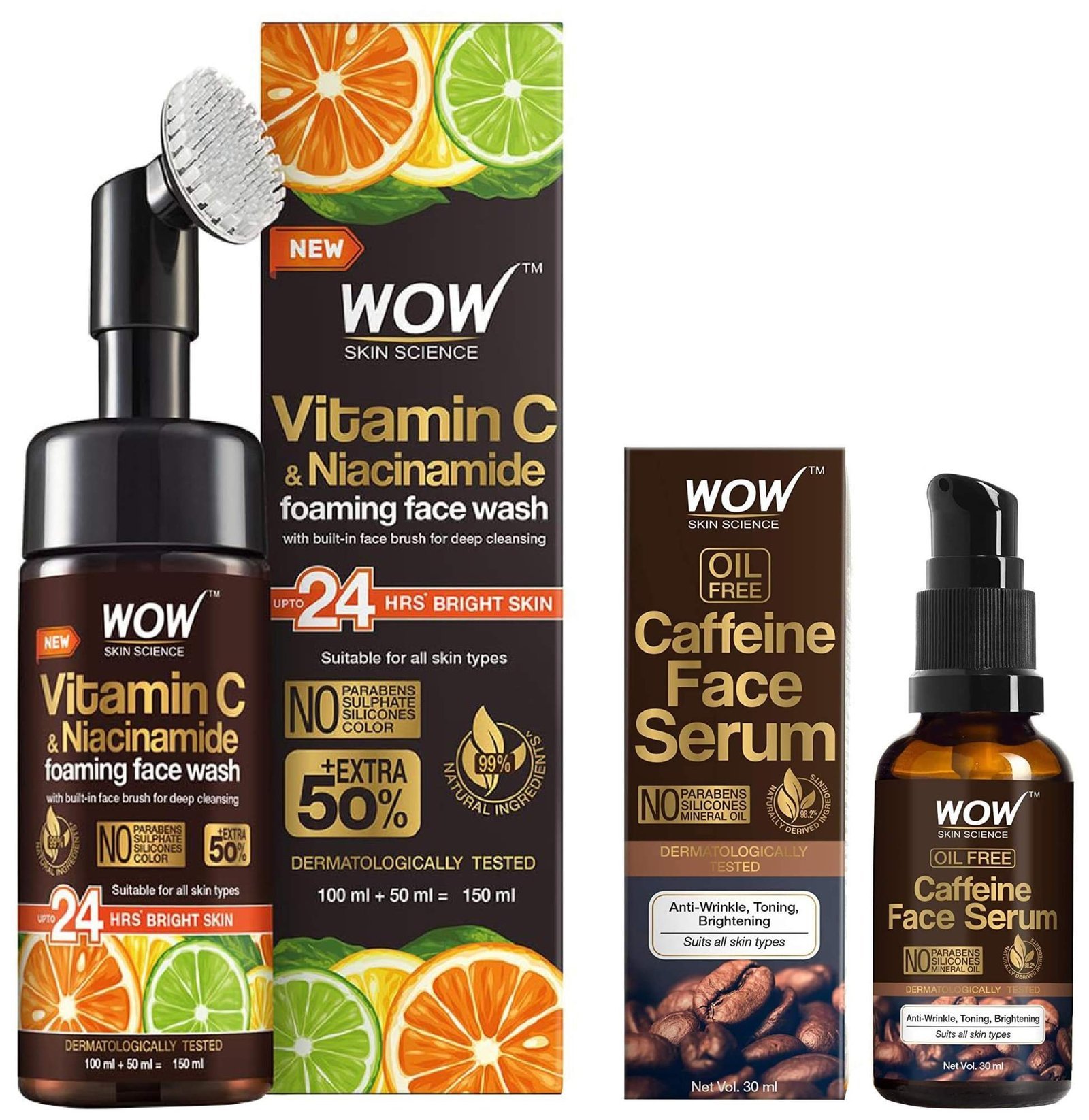 uk81kiAMsLDXL-1-1.jpg WOW Skin Science Caffeine Face Serum - Quick Absorbing - OIL FREE - Anti-Aging & WOW Skin Science Brightening Vitamin C Foaming Face Wash Combo - Fast UK Delivery - Image 1