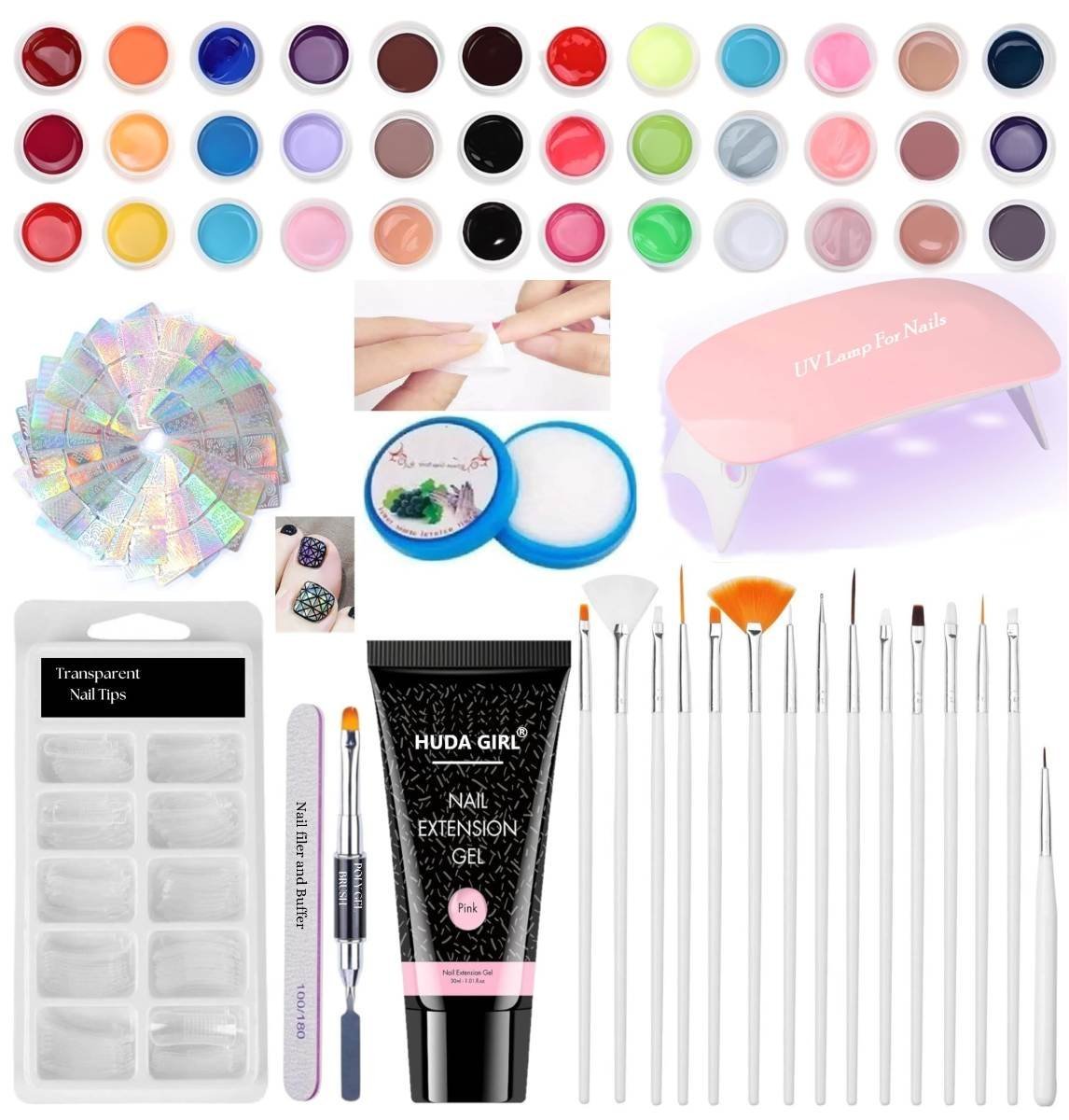 uk81lzJq9MkHL-1-1.jpg HUDA GIRL 67 in 1 Poly Nail Extension Gel Kit Builder Gel,Nail Color, Brush Set for Nail Art (Multicolor) - Fast UK Delivery - Image 1