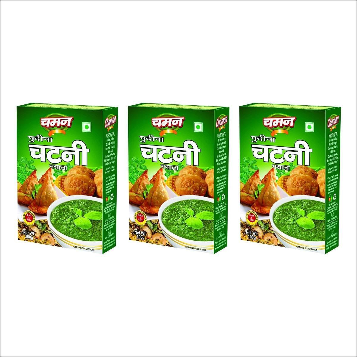 uk81m-w6CTm7L-1.jpg Chaman Pudina Chutney Masala Mix, 100 gm (Pack of 3) - Fast UK Delivery - Image 1