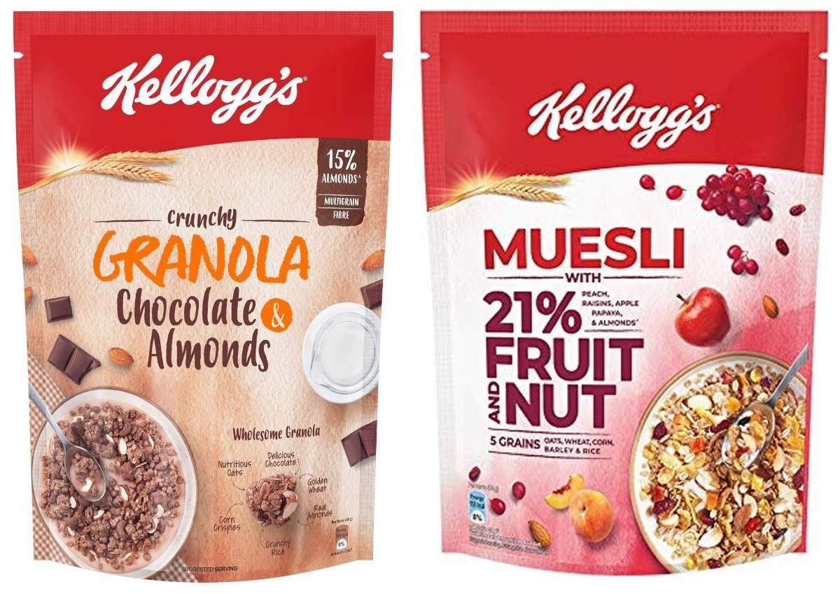 uk81nW1ezjoeL-1-1.jpg Kellogg's Combo, Kellogg's Muesli with 21% Fruit and Nut Pouch, 500 g and Kellogg's Crunchy Granola Chocolate & Almonds, 450 g - Fast UK Delivery - Image 1