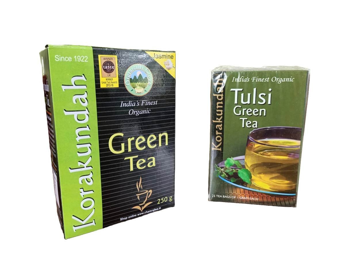 uk81rBAtDrEsL-1.jpg KORAKUNDAH Organic Green Tea (Jasmine) 250 g | KORAKUNDAH Tulsi Green Tea 25 Dip Bags | Pack of 2 | Total 300g | India's Finest Chamraj Nilgiri Tea - Fast UK Delivery - Image 1