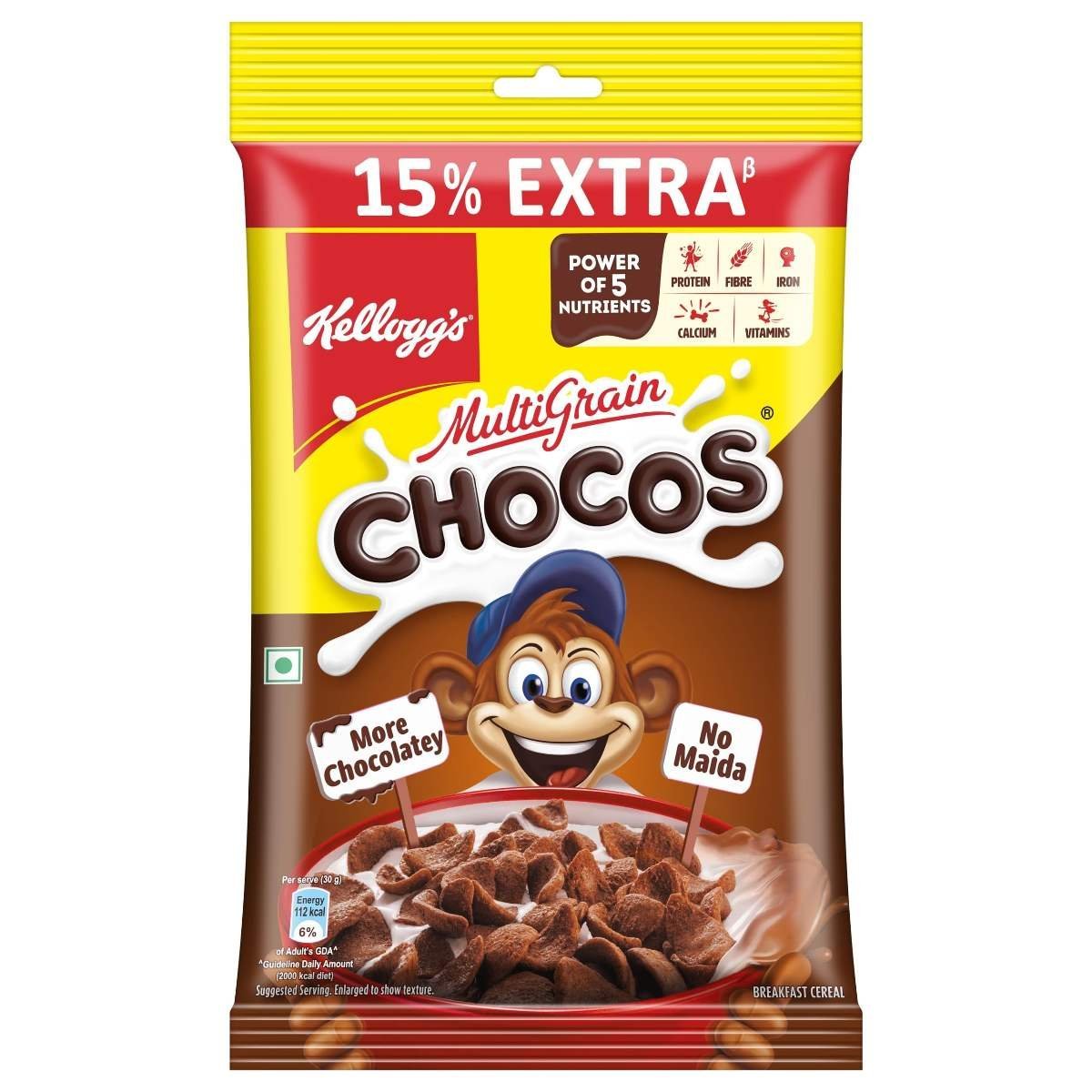 uk81vfM7CCVEL-1-1.jpg Kellogg's New Multigrain Chocos, 127G | Multigrain Energy, More Chocolatey | No-maida | Power Of 5 Nutrients Protein, Fibre, Iron, Calcium, Vitamins | Kids Breakfast Cereal - Fast UK Delivery - Image 1