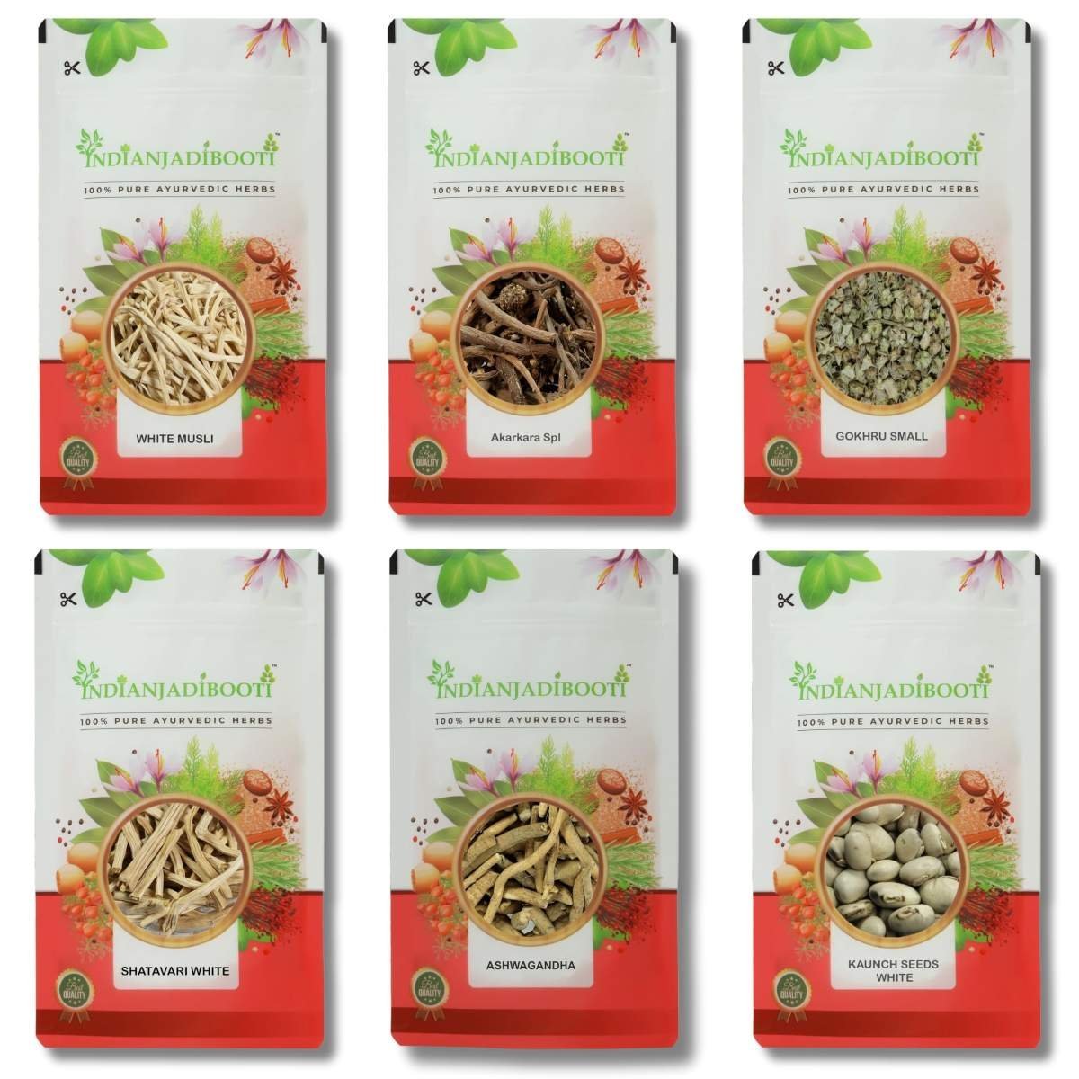 uk81w1YFvxNL-1.jpg IndianJadiBooti (SAFED MUSLI-50 GM - AKARKARA-50GM - VIDARIKAND SAFED-50GM - ASHWAGANDHA-50GM - SHATAVARI WHITE-50GM - GOKHRU BADA-50GM - GOKHRU CHHOTA-50GM) Combo Pack Powder - Image 1