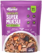 ALPINO Chocolate Super Muesli Nuts & Cookies 400g - 70% Whole Grains & Chocolate Oats, 13% Nuts & Cookies - High in Protein, Source of Fibre as Seen on Shark Tank India - Fast UK Delivery