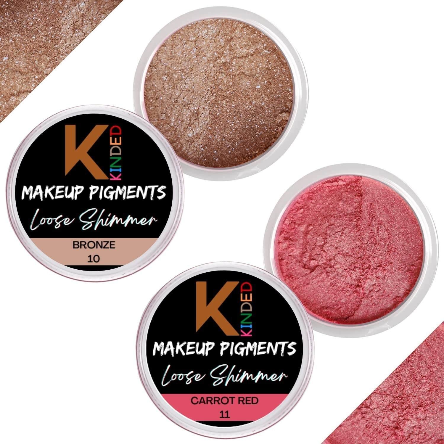 uk81xB9pryTRL-1-1.jpg KINDED Loose Shimmer Makeup Foil Pigments Glitter Eyeshadow for Women Smokey Eyes Face Brow Bones Body Highlighter Metallic Beauty Shiny Dust Powder Pearls (Combo 3gm each, Bronze & Carrot Red) - Fast UK Delivery - Image 1