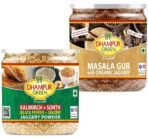 Dhampure Speciality Spiced Jaggery Powder - Ginger And Black Pepper Jaggery & Gur Masala Chai Powder Combo, 550G - Fast UK Delivery