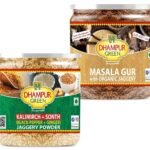 Dhampure Speciality Spiced Jaggery Powder - Ginger And Black Pepper Jaggery & Gur Masala Chai Powder Combo, 550G - Fast UK Delivery