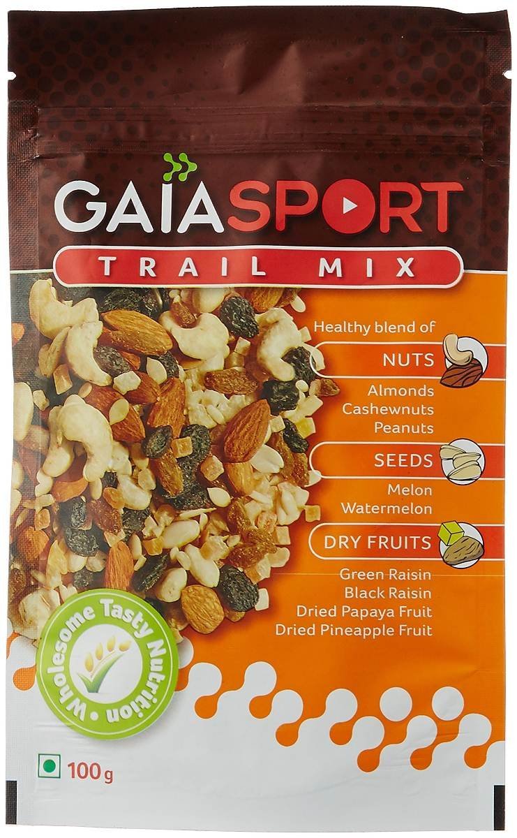 uk910mh-7HFHL-1.jpg Gaia Sport Trail Mix, with nuts, seeds and dry fruits, Fruits Papaya, Pineapple, Black Raisin, Almonds,High Protein,High Fibre, Source of Iron, No Cholesterol,No Trans Fat 100G - Fast UK Delivery - Image 1