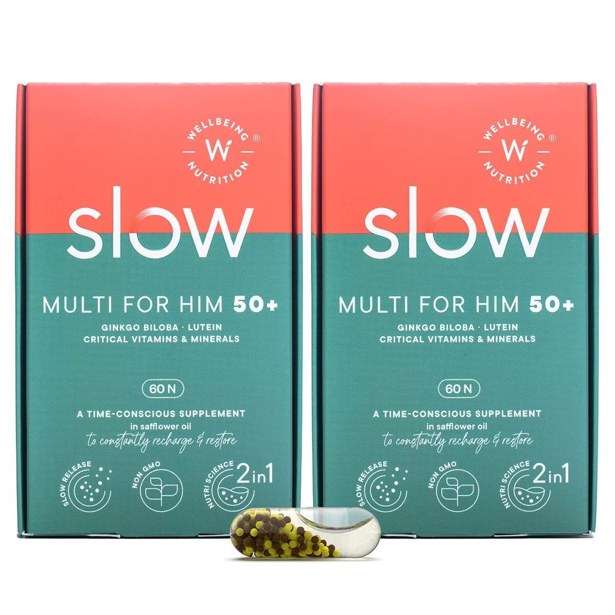 uk917TcUBpwML-1.jpg Wellbeing Nutrition Multi + Omega Adult 50+ | Vitamin D3, Calcium, Iron, Amino Acids & 39 Nutrients in Vegan Omega Oil | Energy & Metabolism, Bone, Joint & Heart Health | 60 Veg Capsules (Pack of 2) - Image 1