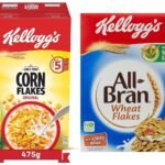 Kellogg's Corn Flakes Original, High in Iron, High in B Group Vitamins, Breakfast Cereals, 475g Pack & All Bran Wheat Flakes, 440g - Fast UK Delivery