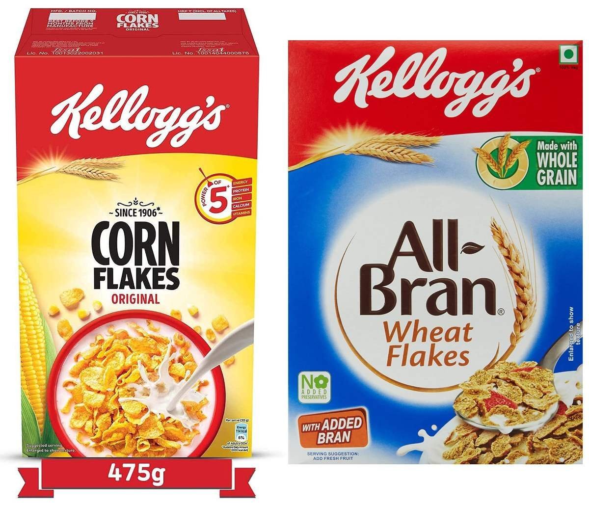 uk918pRXlXGEL-1-1.jpg Kellogg's Corn Flakes Original, High in Iron, High in B Group Vitamins, Breakfast Cereals, 475g Pack & All Bran Wheat Flakes, 440g - Fast UK Delivery - Image 1