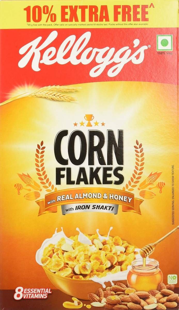 uk91XToKmq2eL-1-1.jpg Kellogg's Corn Flakes, Real Almond and Honey, 650g (Extra 10%) - Fast UK Delivery - Image 1