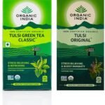 Organic India Tulsi Green Tea Classic - 25 Tea Bags + Organic India Tulsi Original Tea, 25 Infusion Tea Bags - Fast UK Delivery