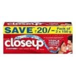 Closeup Everfresh+ Anti-Germ Gel Toothpaste Red Hot, Save Rs. 20, 2x150 g - Fast UK Delivery