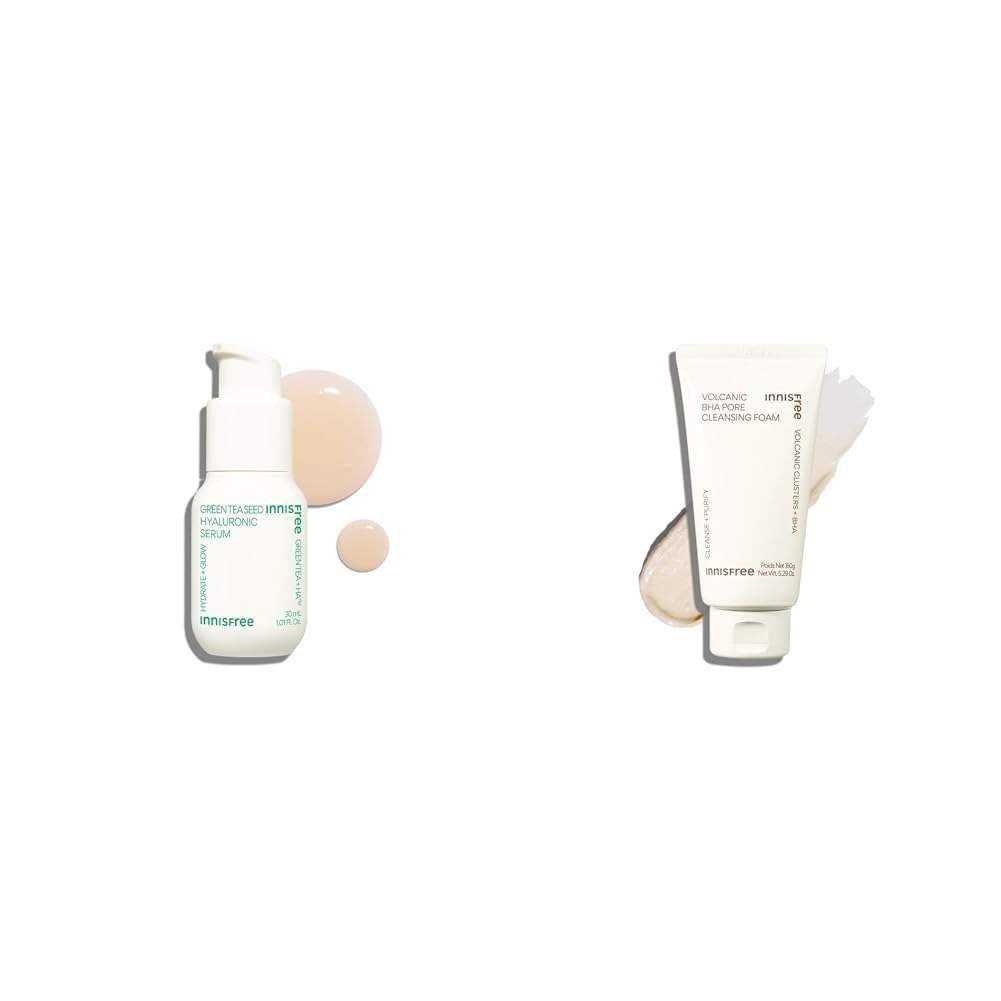 uk31jTA1uXE2L-1.jpg Innisfree Green Tea Hyaluronic Hydrating Serum 30ml for Glowing & Hydrated Skin with Hyaluronic Aci,Innisfree Volcanic BHA Pore Cleansing Foam 150 grams with Volcanic Custers for clogged pores, Oily/ - Fast UK Delivery - Image 1