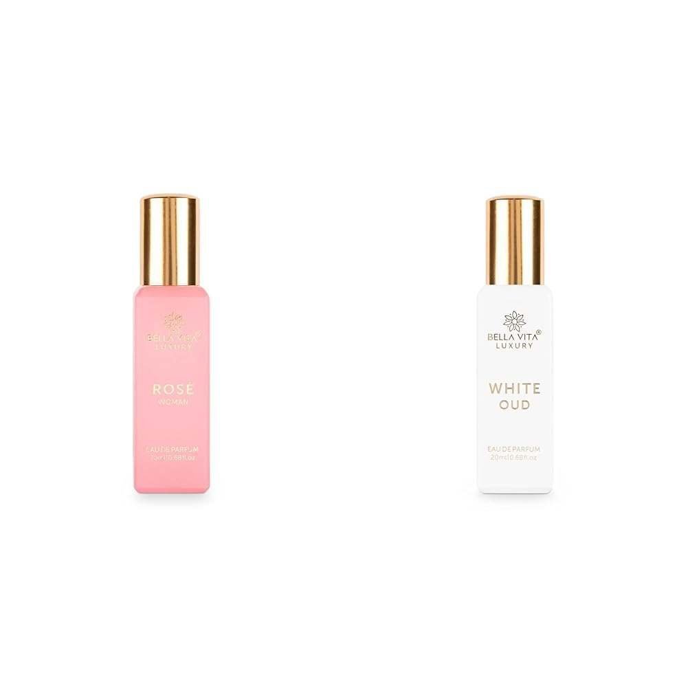 uk31pgYEfcrGL-1.jpg Bella Vita Luxury Rose Woman Eau De Parfum Perfume Spray With Black Currant & Luxury White Oud Eau De Parfum For Unisex With Orange, 20ml - Fast UK Delivery - Image 1
