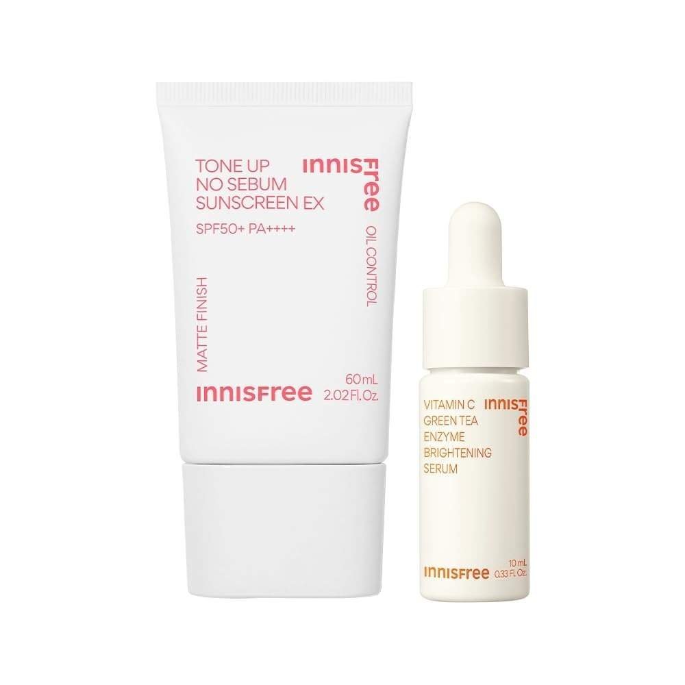 uk412uKv4PG9L-1.jpg Innisfree Tone Up No Sebum Sunscreen 60ml with SPF 50+ PA++++ & Innisfree Vita C Enzyme Brightening Serum 10ml | Glow and Protect Combo - Fast UK Delivery - Image 1