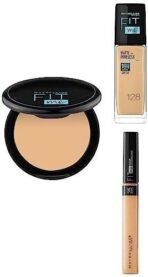 Maybelline New York Fit Me Matte+Poreless Light Coverage Liquid Foundation For Oily Skin oil, 128 Warm Nude 30Ml, Concealer, 25 Medium, 6.8Ml And Compact Powder, Shade 128 Warm Nude, 8G, Pack Of 1 - Fast UK Delivery - Image 2