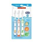 Chicco Toothbrush 3Y-8Y 3 Pack- Blue, Orange & Green - Fast UK Delivery - Image 3
