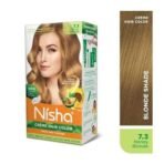 Nisha Cream Hair Color Honey Blonde, Permanent Hair Colour for Women Men, No Ammonia, Ultra Soft Deep Shine, 100% Grey Coverage, 7.3 Honey Blonde Hair Colour (60gm+60ml+18ml) - Fast UK Delivery - Image 3