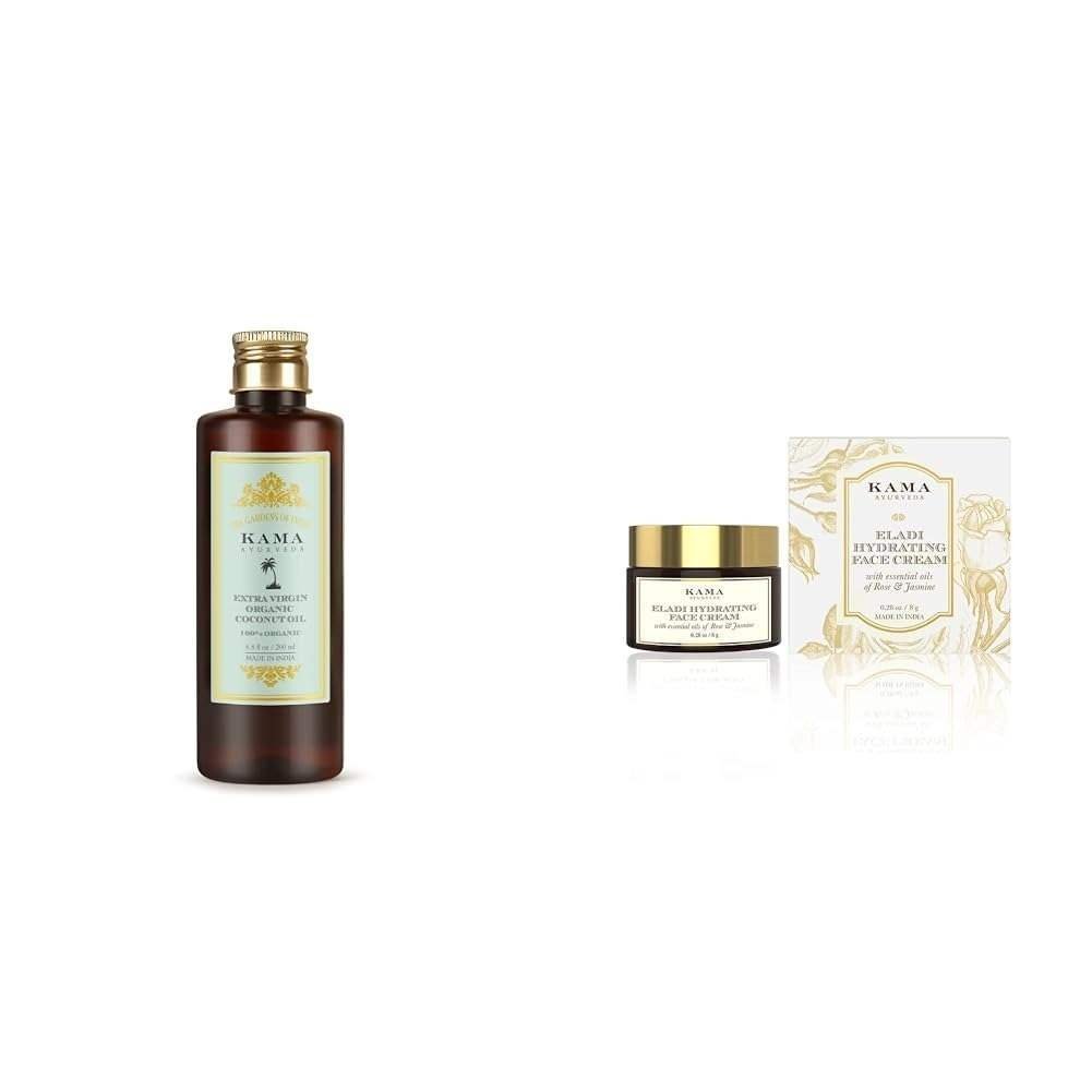 uk41DRdoRKlRL-1-1.jpg Kama Ayurveda Extra Virgin Organic Coconut Oil - 200ml,KAMA AYURVEDA ELADI HYDRATING FACE CREAM 8GM - Fast UK Delivery - Image 1