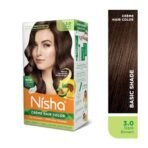 Nisha Cream Hair Color Dark Brown, Permanent Hair Colour for Women Men, No Ammonia, Ultra Soft Deep Shine, 100% Grey Coverage, 3.0 Dark Brown Hair Colour (60gm+60ml+18ml) - Fast UK Delivery - Image 3