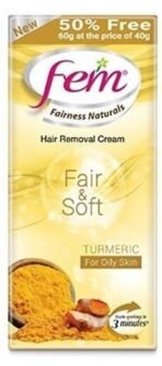 Fem Fairness Naturals Hair Removal Cream Fair and Soft Oily Skin - 40 g with Extra 50% - Fast UK Delivery