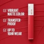 Maybelline Super Stay Matte Ink Liquid Lipstick Makeup, Long Lasting High Impact Color, Up to 16H Wear, Ringleader, Mauve Pink, 1 Count - Fast UK Delivery - Image 4
