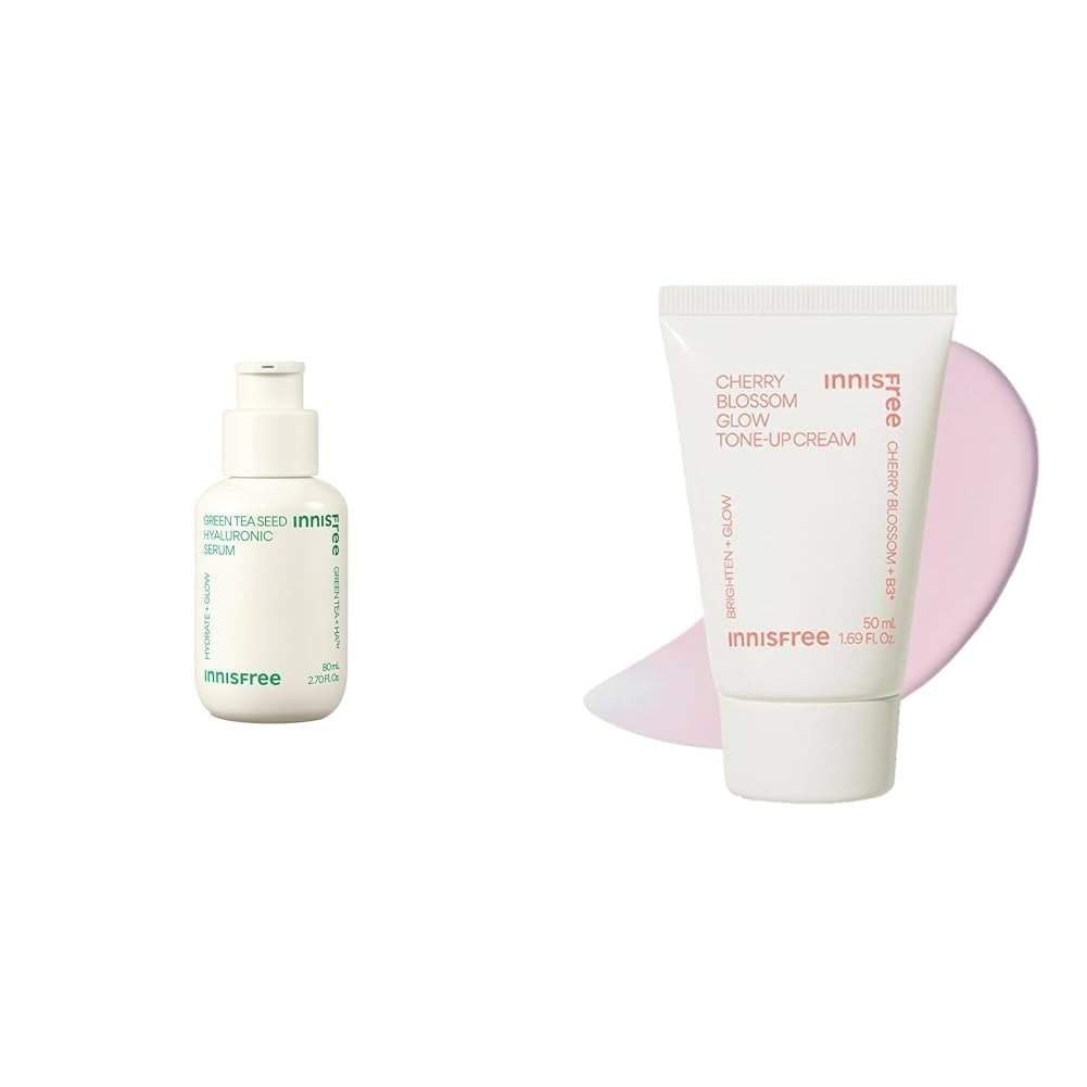 uk41YcM0pCJ7L-1.jpg Innisfree Green Tea Hyaluronic Hydrating Serum 80ml for Glowing & Hydrated Skin with Hyaluronic Aci,Innisfree Jeju Cherry Blossom Tone Up Cream 50ml with Niacinamide for Dewy & Glowy Finish, Korean B - Fast UK Delivery - Image 1