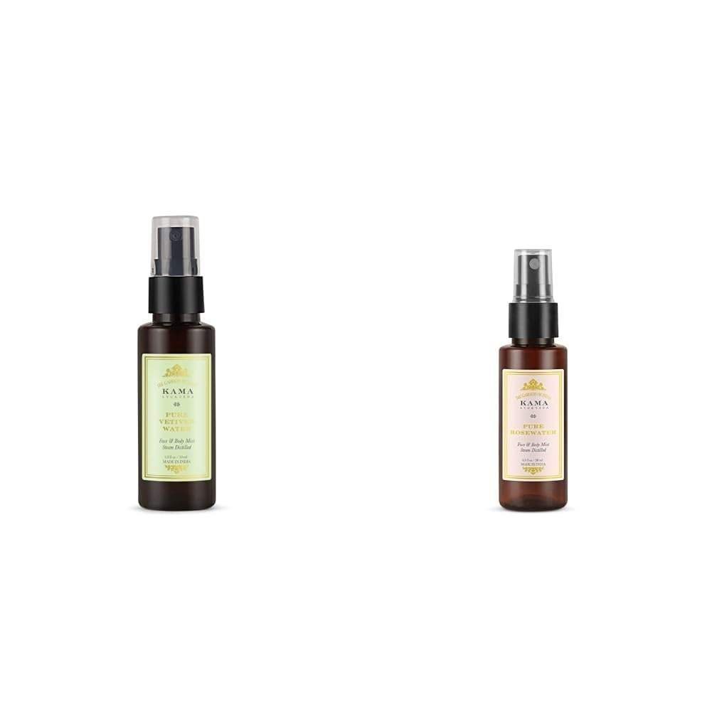 uk41ZOsyeit6L-1-1.jpg Kama Ayurveda Pure Vetiver Water, 50ml & Kama Ayurveda Pure Rose, Pack of 50ml liquid - Fast UK Delivery - Image 1