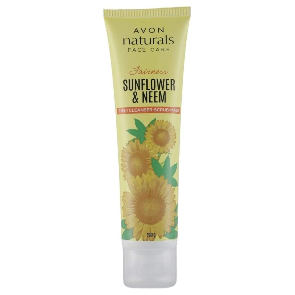 uk41Zl-k0quZL-1-1.jpg Avon Naturals Sunflower and Neem 3-in-1 Cleanser Scrub Mask | Triple Action Formula With Natural Ingredients | 100g - Fast UK Delivery - Image 1