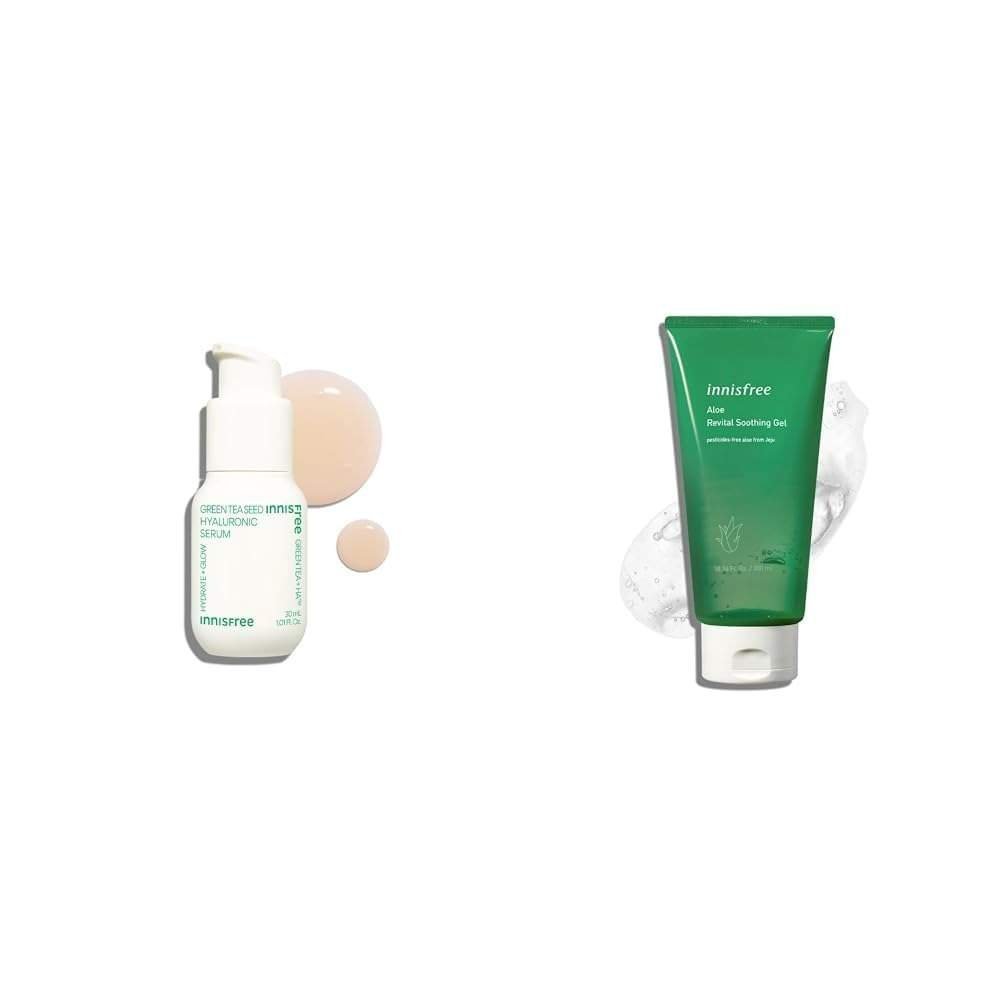 uk41avGUXuhaL-1.jpg Innisfree Green Tea Hyaluronic Hydrating Serum 30ml for Glowing & Hydrated Skin with Hyaluronic Aci,Innisfree Aloe Vera Revital Soothing Gel 300ml, with Jeju Aloe Vera extarct for all skin types - Fast UK Delivery - Image 1