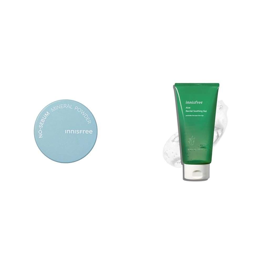 uk41dlnYvEOEL-1.jpg innisfree No Sebum Mineral Natural Powder 5 Grams For Oil Control For Oily Skin, Makeup Fixer & Red,Innisfree Aloe Vera Revital Soothing Gel 300ml, with Jeju Aloe Vera extarct for all skin types - Fast UK Delivery - Image 1