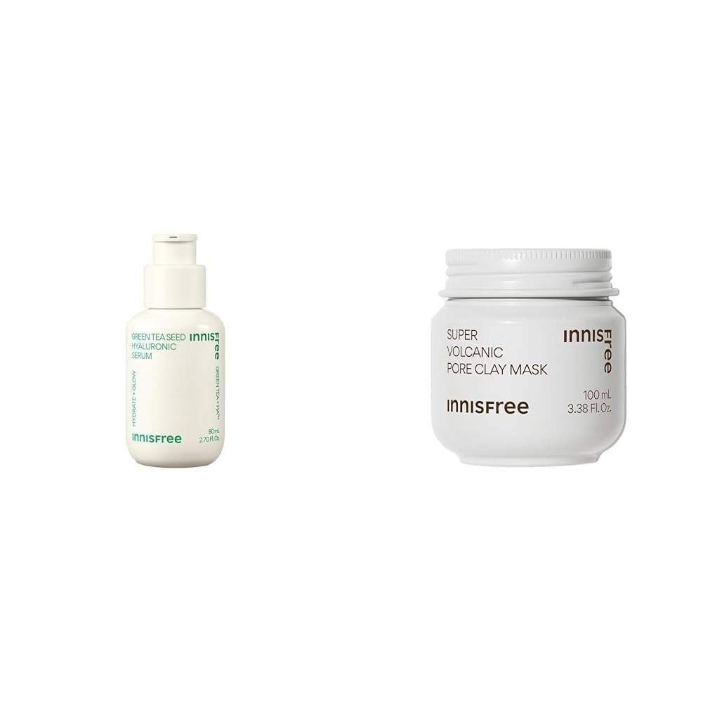 uk41f7HSeMqEL-1.jpg Innisfree Green Tea Hyaluronic Hydrating Serum 80ml for Glowing & Hydrated Skin with Hyaluronic Aci,Innisfree Super Volcanic Pore Clay Mask 2X 100ml, with Triple exfoliation with Volcanic Clusters & - Fast UK Delivery - Image 1