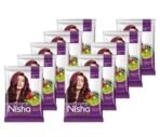 Nisha Natural Henna Based Hair Colour, Burgundy Red, Herbal Care with Silky & Shiny Soft Hair Formula pack of 10pc - Fast UK Delivery - Image 2