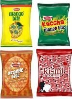PARLE Kaccha Mango bite , Mango bite, kis mi and Orange bite Combo Pack 200 pc Sweet Toffee (4 x 100 Pieces) - Fast UK Delivery