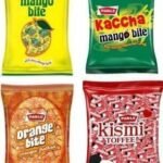 PARLE Kaccha Mango bite , Mango bite, kis mi and Orange bite Combo Pack 200 pc Sweet Toffee (4 x 100 Pieces) - Fast UK Delivery