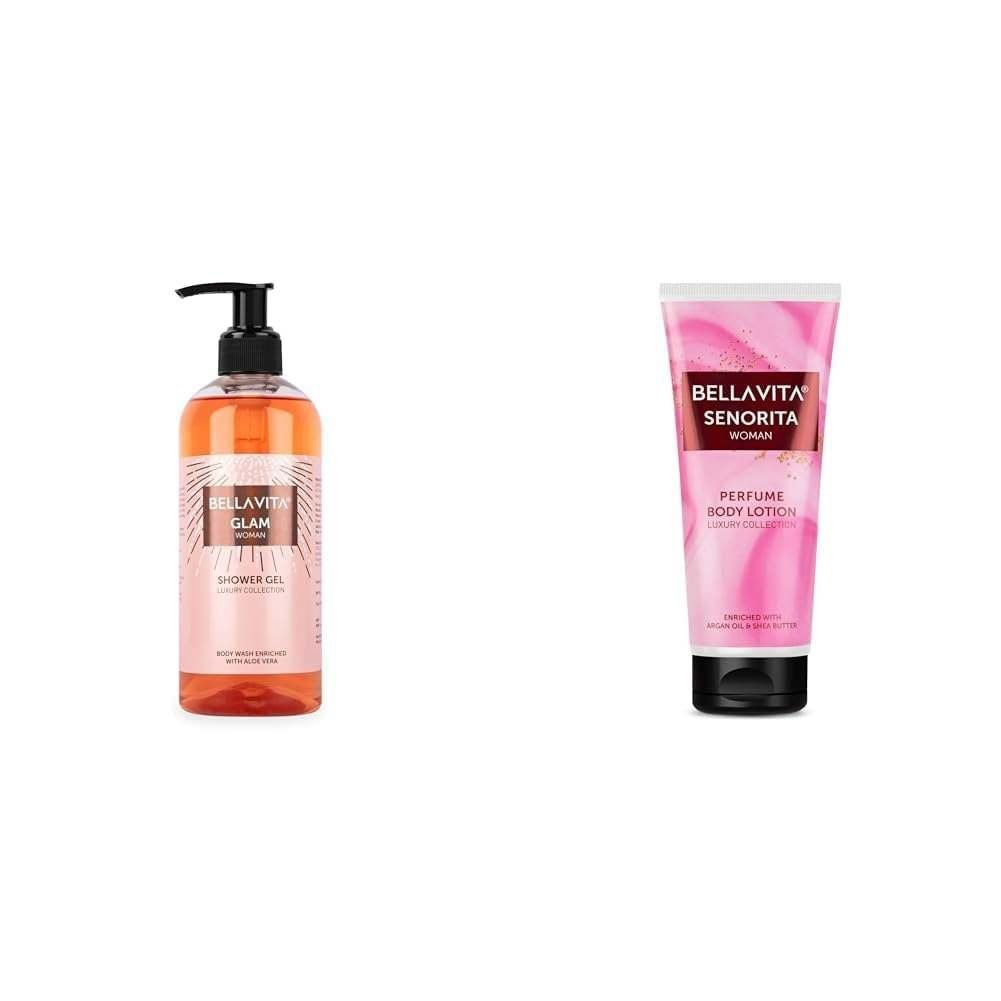 uk41lCxaX7RL-1.jpg Bella Vita Luxury Glam Woman Body Wash Refreshing Shower Gel 500 ml Senorita Woman Perfume Body Lotion for Nourishing, Hydrating, Soft, Supple,Healthy Skin with Argan Oil and Shea Butter 200 Ml - Fast UK Delivery - Image 1