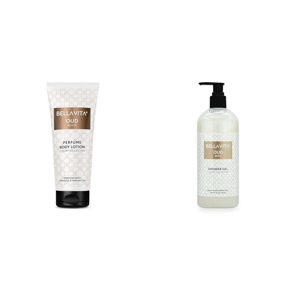 uk41lKMp7DdML-1.jpg Bella Vita Luxury OUD WHITE Perfume Body Lotion 200 Ml OUD WHITE Body Wash Refreshing Shower Gel for Deep Cleansing, Hydrating, Moisturising, Softer & Smoother Skin with Aloe Vera 500 ml - Fast UK Delivery - Image 1