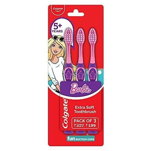 uk41nLSaCNsUS-1.jpg Colgate Kids Barbie Manual Toothbrush, Extra Soft With Tongue Cleaner, Kids Toothbrush Ideal For 5+ Years Kids, Multi Colour(Combo Pack Offer Of 3) - Fast UK Delivery - Image 1