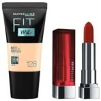 Maybelline New York Matte Lipstick, 677 Noho Amber, 3.9gm & Maybelline New York Liquid Foundation, Matte & Poreless, Full Coverage Blendable Normal to Oily Skin, Fit Me, 128 Warm Nude, 18 ml - Fast UK Delivery - Image 2