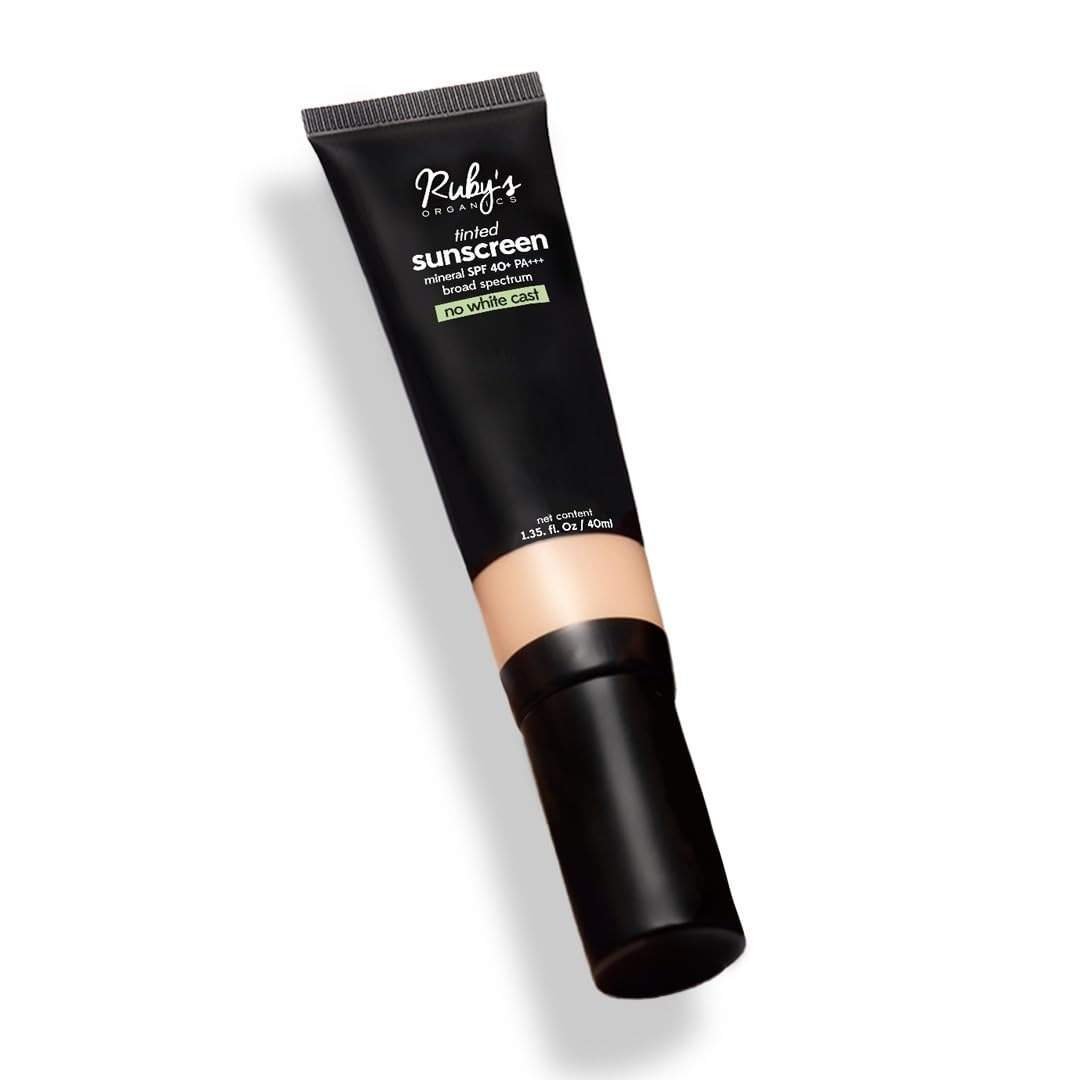 uk41yYcNChEEL-1.jpg Ruby's Organics Tinted Mineral Sunscreen with SPF 40, Universal Tint, No white cast, 100% Mineral UVA+UVB Filters, Water-resistant, Sensitive skin safe, No synthetic chemicals, Natural & Vegan, all Skin-tones - 40ml - Fast UK Delivery - Image 1