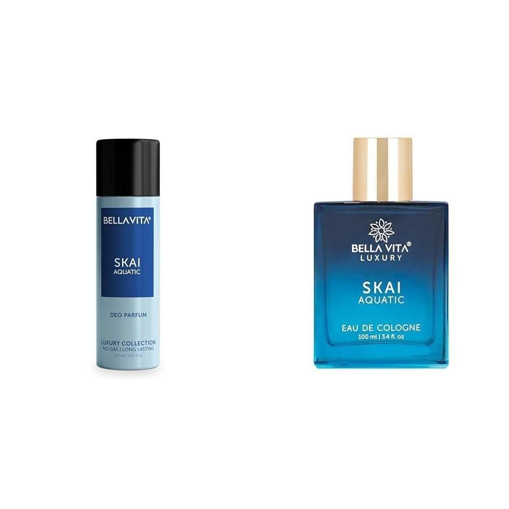 uk41zn-8Dyn4L-1.jpg Bella Vita Luxury Citrus Fresh Wave Combo For Unisex, Pack Of 2 Premium Long Lasting Fragrance Scent - Skai Aquatic 100 Ml & Skai Body Liquid Parfum Deodorant 150 Ml, 2 Count - Fast UK Delivery - Image 1