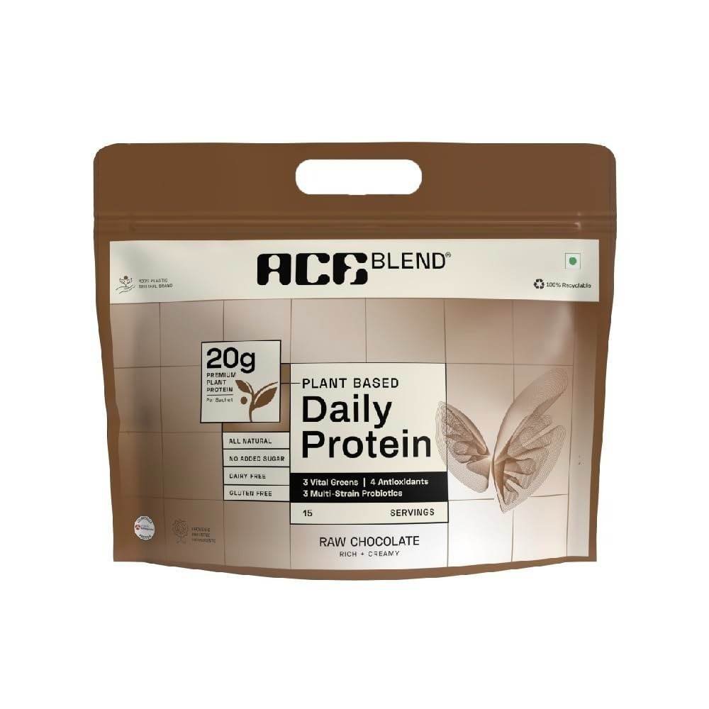 uk5109EdvQsZL-1-1.jpg Ace Blend 20g Premium Plant based Protein Powder & Superfoods (15 Servings) | Raw Chocolate | Daily Protein | 4 Vital Greens | 4 Antioxidants | 3 Probiotics | Blended for all ages | 100% Gut Friendly - Fast UK Delivery - Image 1