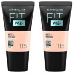 Maybelline New York Liquid Foundation, Matte & Poreless, Full Coverage Blendable Normal to Oily Skin, Fit Me, 115 Ivory, 18ml (Pack of 2) - Fast UK Delivery