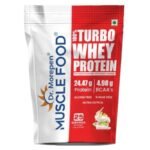Dr. Morepen Muscle Food Turbo Whey Protein Powder Kesar Pista Kaju Flavor - 1kg | Ultimate Lean Muscle Building Formula, Increase Strength & Performance | 24.7g Protein 4.98g BCAA Gluten & Sugar Free - Fast UK Delivery