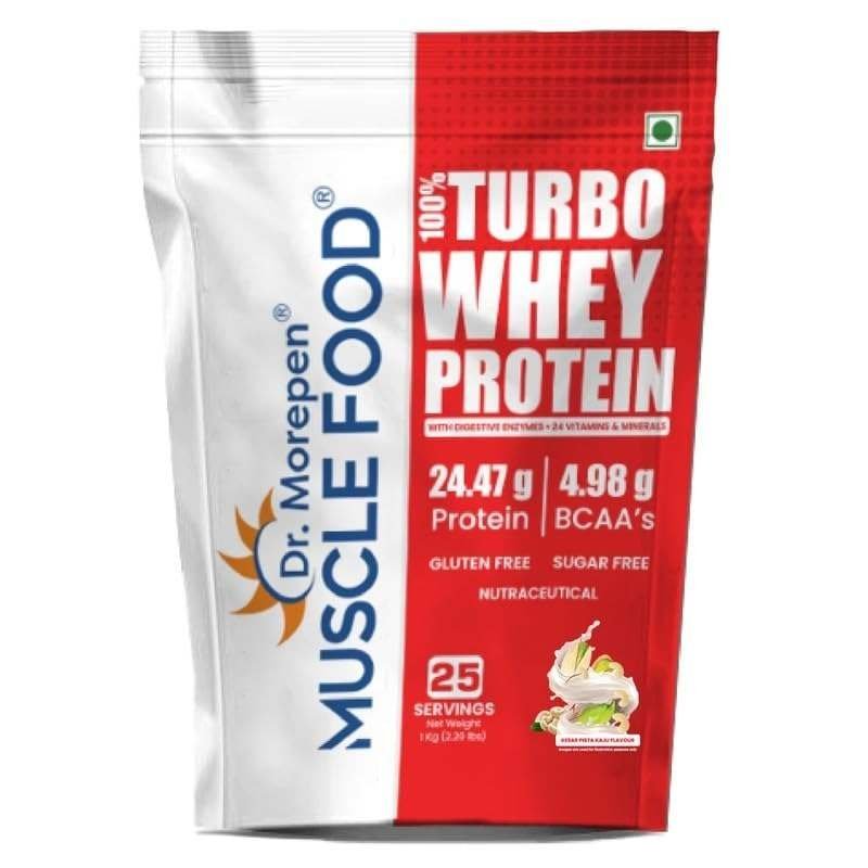 uk510PHtlwPaL-1-1.jpg Dr. Morepen Muscle Food Turbo Whey Protein Powder Kesar Pista Kaju Flavor - 1kg | Ultimate Lean Muscle Building Formula, Increase Strength & Performance | 24.7g Protein 4.98g BCAA Gluten & Sugar Free - Fast UK Delivery - Image 1