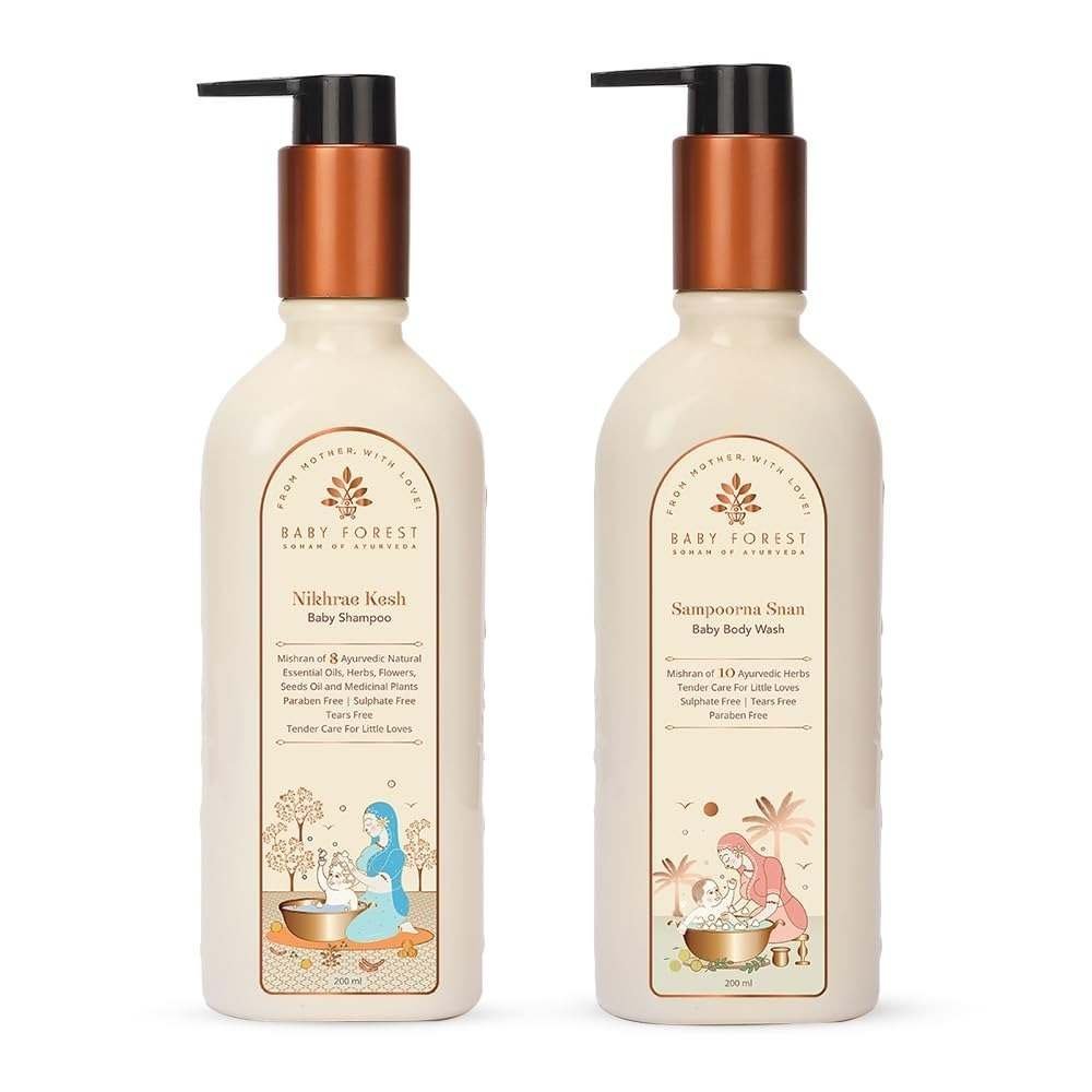 uk511tBShKpyL-1-1.jpg Baby Forest Nikhrae Kesh Baby Shampoo Infused With Paraben- Free 200ml and Baby Forest Sampoorna Snan Baby Body Wash 200ml - Fast UK Delivery - Image 1
