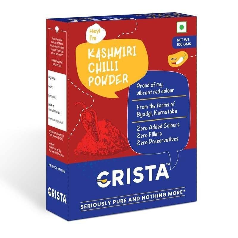 uk512I00-E8ML-1-1.jpg CRISTA Kashmiri Chilli Powder | Laal Mirch Powder with Natural Oils | Zero added Colours, Fillers, Additives & Preservatives | Mild Spicy Grade | Vibrant Red Colour | 100 gms - Image 1